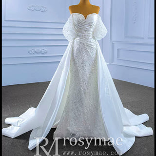 Beaded Modern Off the Shoulder Wedding Dress with Detachable Skirt