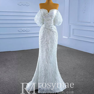 Beaded Modern Off the Shoulder Wedding Dress with Detachable Skirt