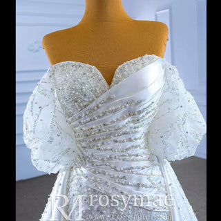 Beaded Modern Off the Shoulder Wedding Dress with Detachable Skirt