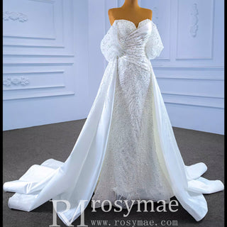 Beaded Modern Off the Shoulder Wedding Dress with Detachable Skirt