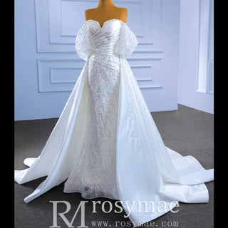 Beaded Modern Off the Shoulder Wedding Dress with Detachable Skirt