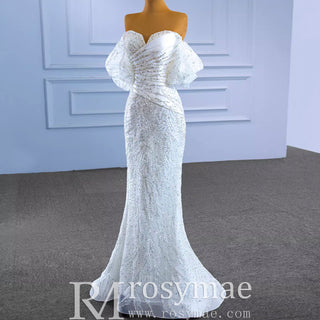 Beaded Modern Off the Shoulder Wedding Dress with Detachable Skirt