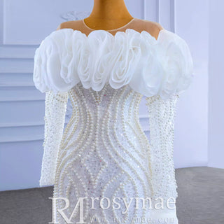 Mermaid Ruffle Wedding Dress with Off the Shoulder Long Sleeves