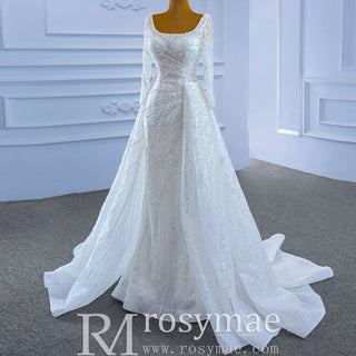 Beaded Fit and Flare Wedding Dress with Detachable Overskirt