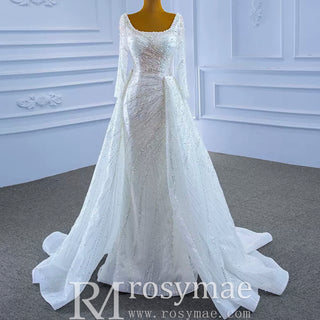 Beaded Fit and Flare Wedding Dress with Detachable Overskirt