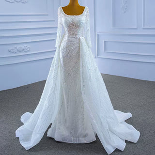 Beaded Fit and Flare Wedding Dress with Detachable Overskirt