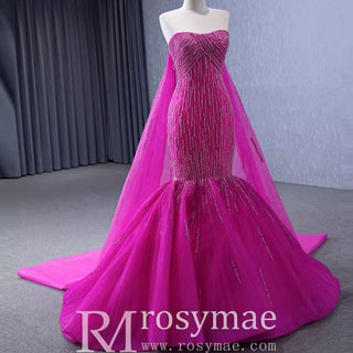 High-end Fuchsia Handmade Beading Prom Dress Evening Gown
