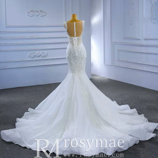 Luxury Beaded Mermaid Sheer Bodice Wedding Dress