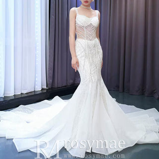 Luxury Beaded Mermaid Sheer Bodice Wedding Dress