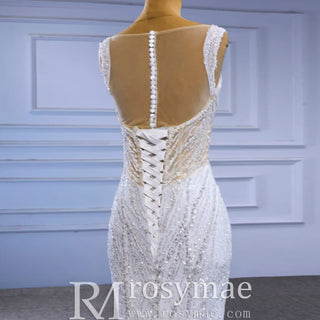 Luxury Beaded Mermaid Sheer Bodice Wedding Dress