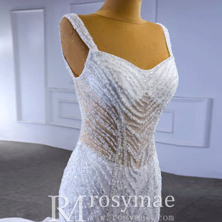 Luxury Beaded Mermaid Sheer Bodice Wedding Dress