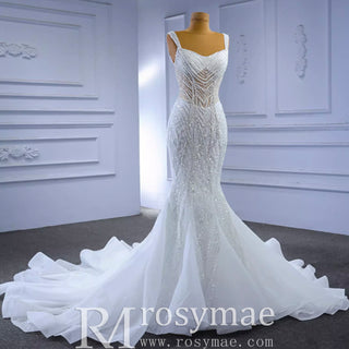 Luxury Beaded Mermaid Sheer Bodice Wedding Dress