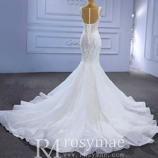 Luxury Beaded Mermaid Sheer Bodice Wedding Dress