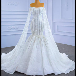 Cape Sleeve Beaded Wedding Dress with Off the Shoulder