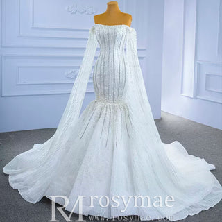 Cape Sleeve Beaded Wedding Dress with Off the Shoulder