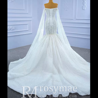 Cape Sleeve Beaded Wedding Dress with Off the Shoulder