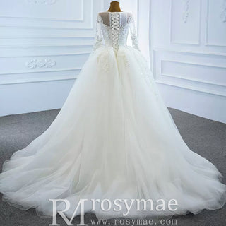 Long Sleeve Lace Mermaid Wedding Dress with Detachable Skirt