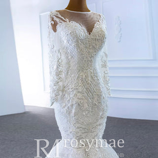 Long Sleeve Lace Mermaid Wedding Dress with Detachable Skirt