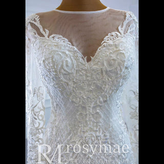 Long Sleeve Lace Mermaid Wedding Dress with Detachable Skirt