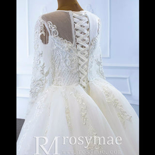 Long Sleeve Lace Mermaid Wedding Dress with Detachable Skirt