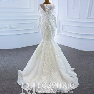 Long Sleeve Lace Mermaid Wedding Dress with Detachable Skirt