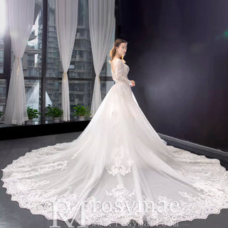 Long Sleeve Keyhole Trumpet Lace Wedding Dress with Detachable Skirt