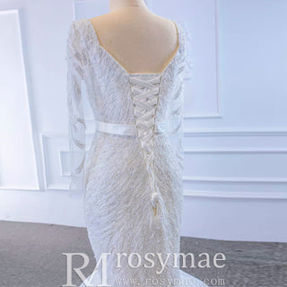 Sparkly Long Sleeve Lace Mermaid Wedding Dress with Low Back