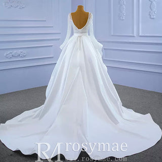 Long Sleeve Beaded Wedding Dress with Detachable Skirt