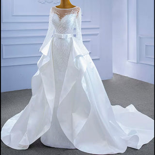 Long Sleeve Beaded Wedding Dress with Detachable Skirt