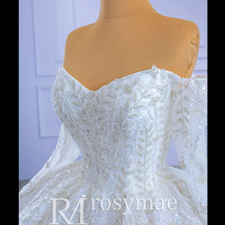 Luxury Wedding Dress Off the Shoulder Long Sleeve Wedding Gown