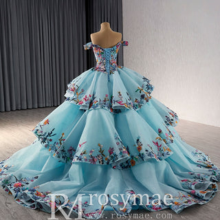 Colored Multi Layer Puffy Skirt Quinceanera Dress with Off the Shoulder