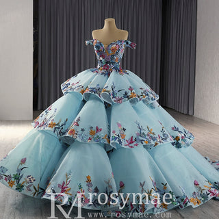 Colored Multi Layer Puffy Skirt Quinceanera Dress with Off the Shoulder