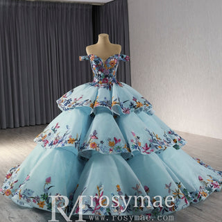 Colored Multi Layer Puffy Skirt Quinceanera Dress with Off the Shoulder