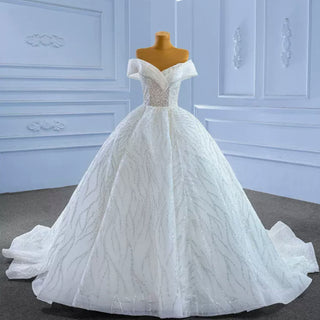 Luxury Tulle Sequins Beading Wedding Dress with Off the Shoulder