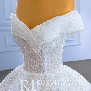 Luxury Tulle Sequins Beading Wedding Dress with Off the Shoulder