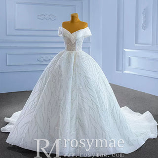 Luxury Tulle Sequins Beading Wedding Dress with Off the Shoulder