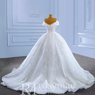 Luxury Tulle Sequins Beading Wedding Dress with Off the Shoulder