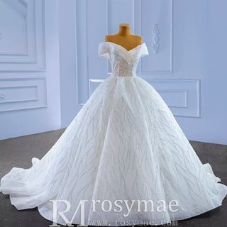 Luxury Tulle Sequins Beading Wedding Dress with Off the Shoulder