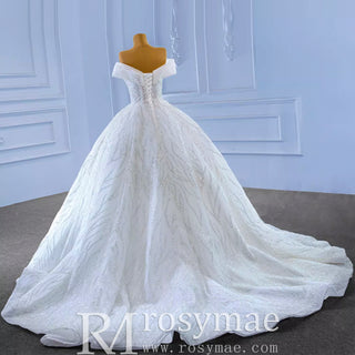 Luxury Tulle Sequins Beading Wedding Dress with Off the Shoulder