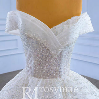 Luxury Tulle Sequins Beading Wedding Dress with Off the Shoulder