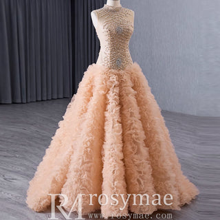 High-end Rhinestone Sequins Pleated Prom Dress Ruched Formal Gown