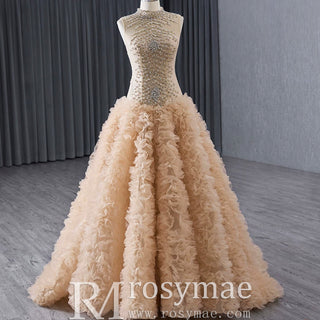 High-end Rhinestone Sequins Pleated Prom Dress Ruched Formal Gown