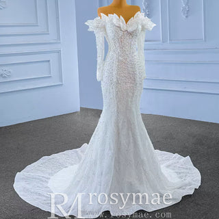 Off the Shoulder Mermaid Wedding Dress with Long Sleeves