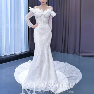 Off the Shoulder Mermaid Wedding Dress with Long Sleeves