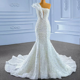 Sparkly Mermaid Sequins Beading Wedding Dress with One Shoulder