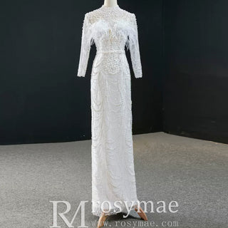 Gorgeous Pearls Ostrich Wedding Dress with Detachable Skirt