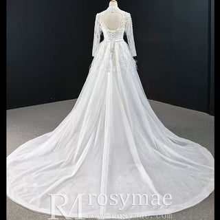 Gorgeous Pearls Ostrich Wedding Dress with Detachable Skirt