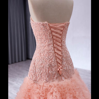 High-end Handmade Ruffles Prom Dress Strapless Formal Gown