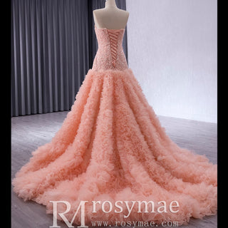 High-end Handmade Ruffles Prom Dress Strapless Formal Gown