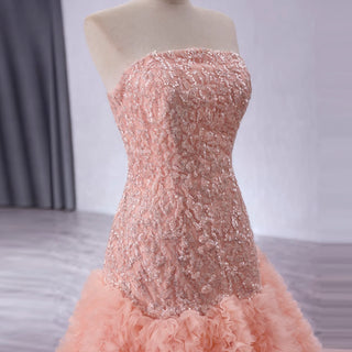 High-end Handmade Ruffles Prom Dress Strapless Formal Gown